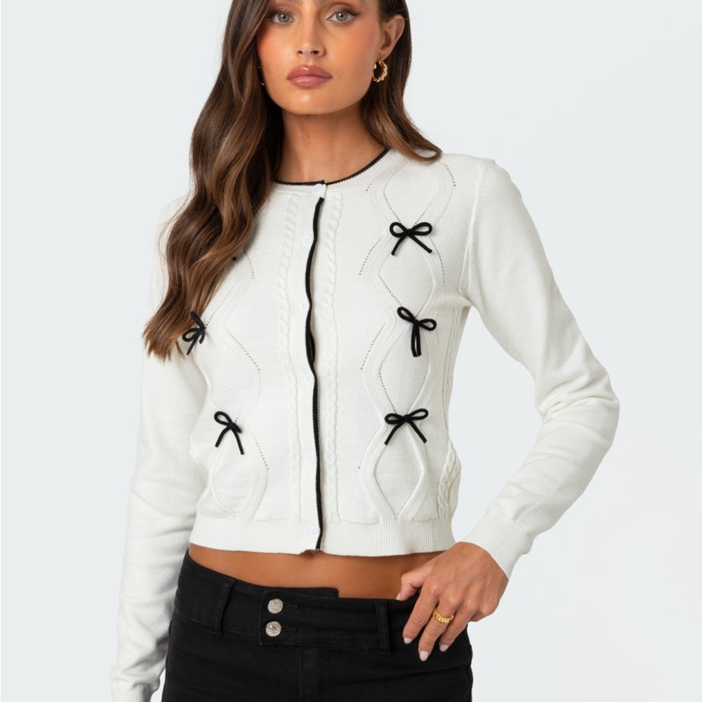 Edikted contrast bow knit cardigan